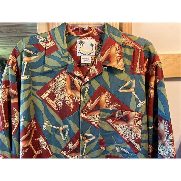 Banana Cabana Men’s XL Floral Martini Short Sleeve Button Up Silk Hawaiian Shirt - Picture 6 of 12